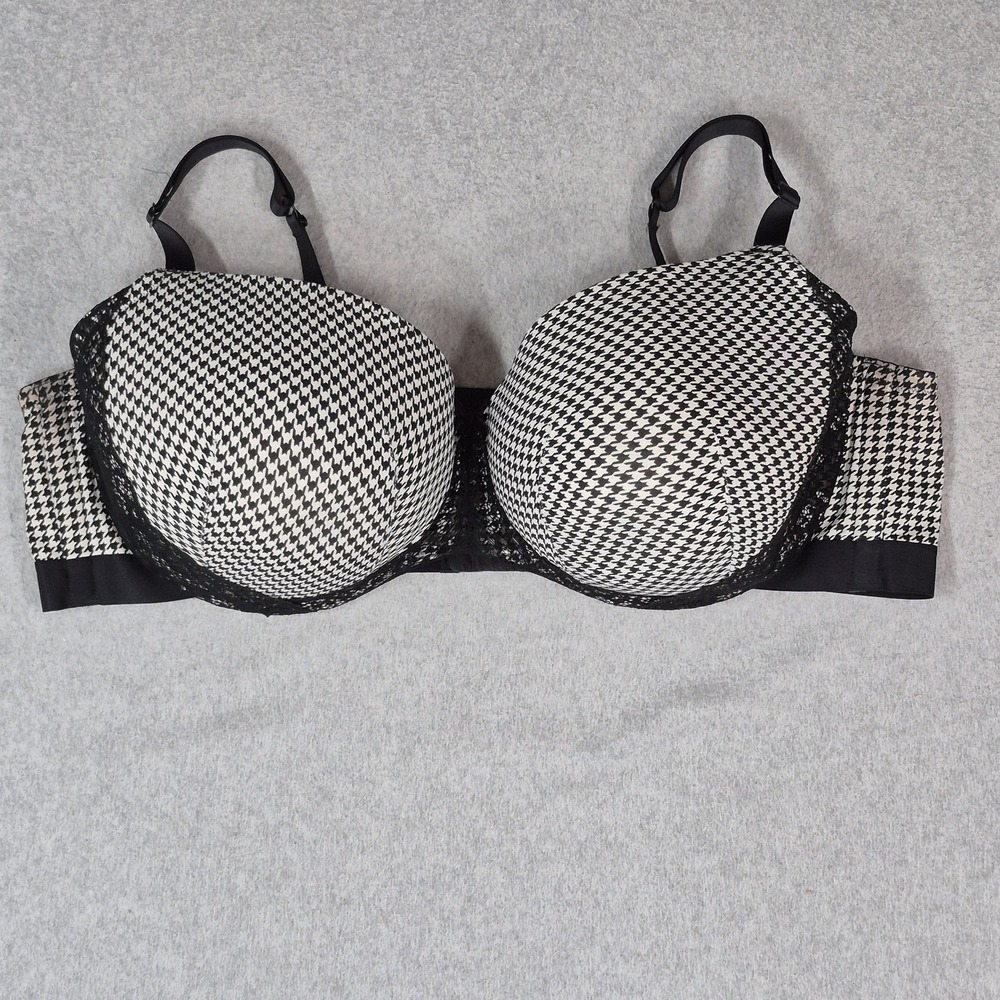 Cacique Women Bra 50DD Black Houndstooth Lightly Lined Balconette